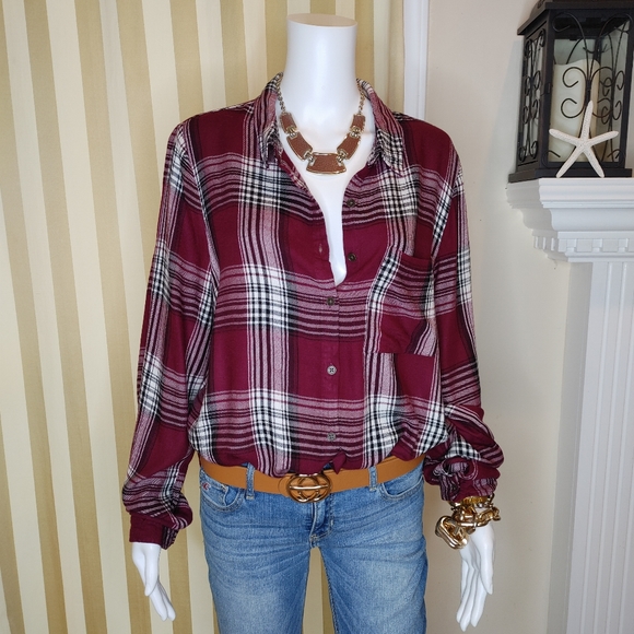 Forever 21 Tops - 90's Y2K FOREVER 21 PLAID BUTTON FRONT SHIRT, RED 2X
